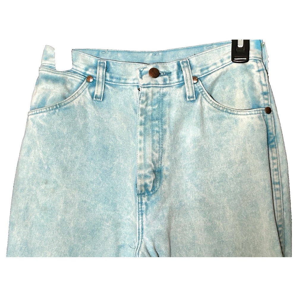 Vtg 80s Wrangler Jeans Aqua Acid Wash Denim Cowgirl Cut (26x33) USA Made RARE - Picture 3 of 6